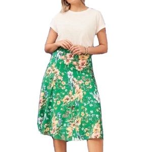 New LOFT Green Floral Fluid Long Midi Skirt Romantic Summery Flowy Flower Girly